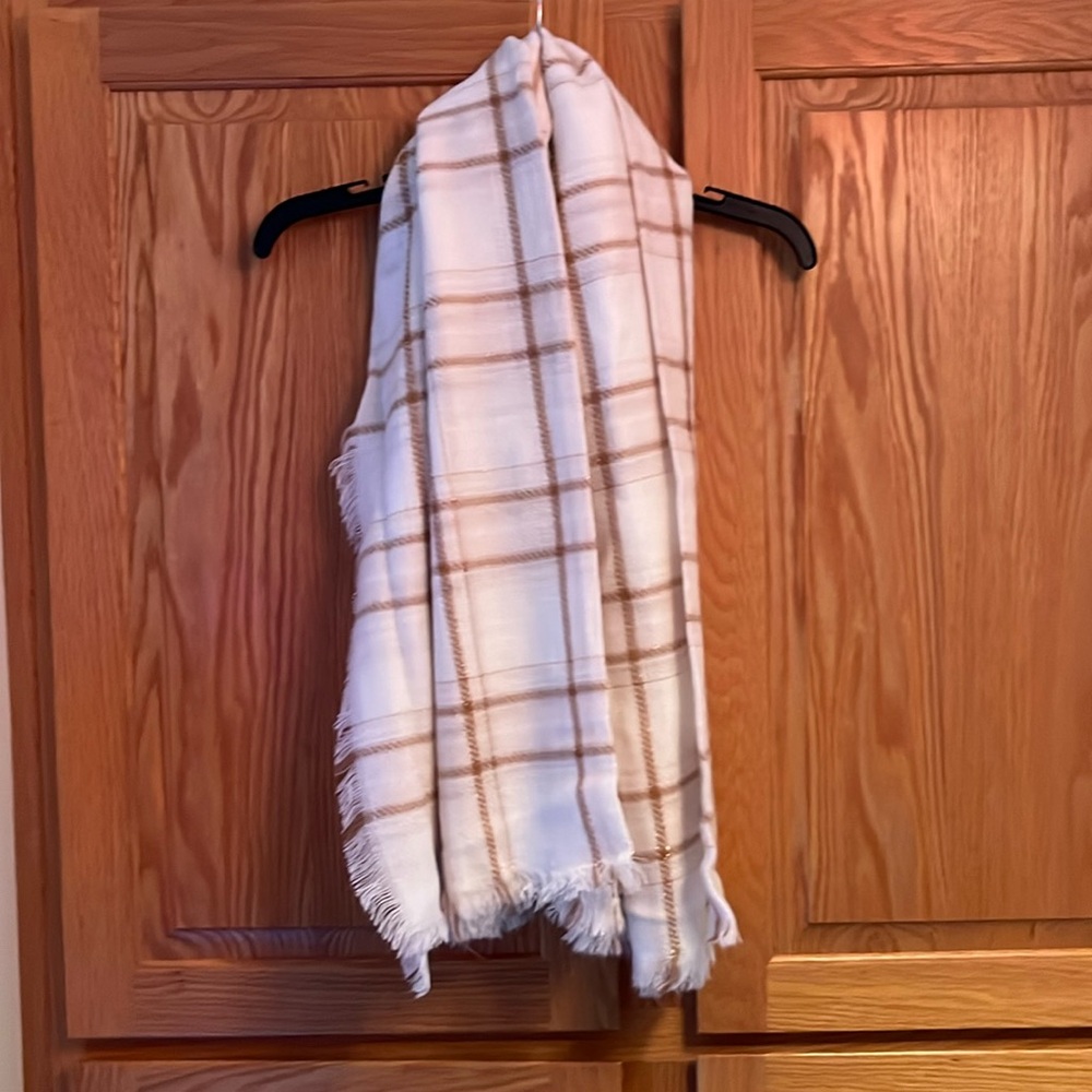 White and Brown Plaid Sparkly Scarf